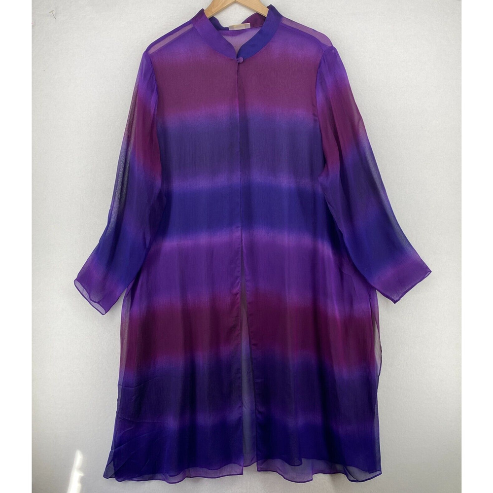 JULIAN WILDER Cardigan XL Stripe Ombre Sheer Mandarin One Button Purple USA